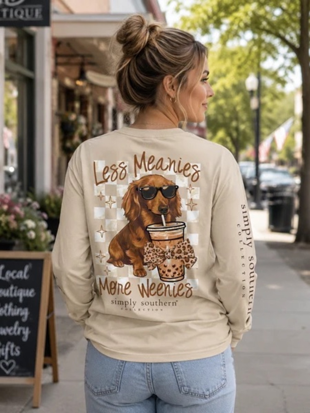 NWT Simply Southern Long Sleeve 'Less Meanies More Weenies' Dachshund Graphic